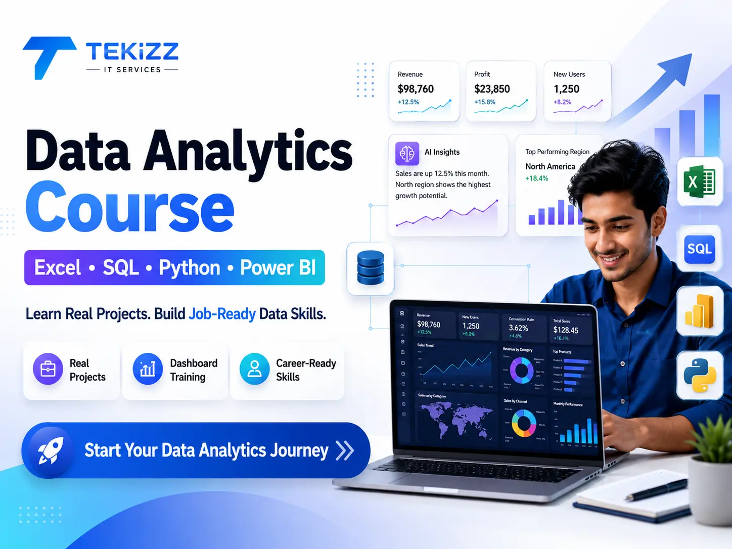 Data Analytics Course: Learn Excel, SQL, Python & Power BI with Real Projects - Tekizz software development and IT insights article